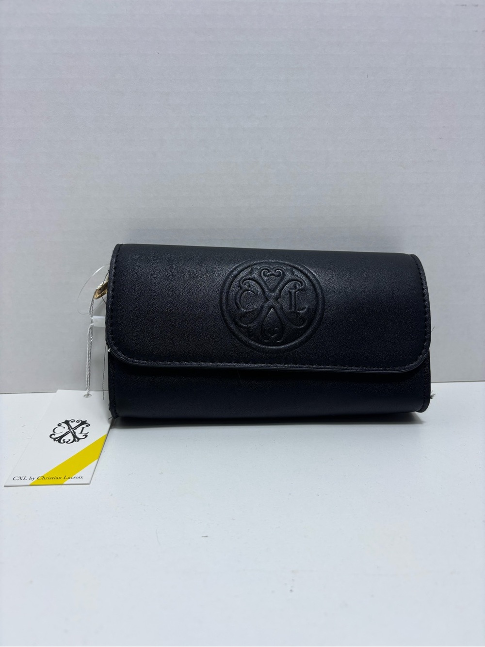 Christian Lacroix Black Leather Clutch with Embossed Logo